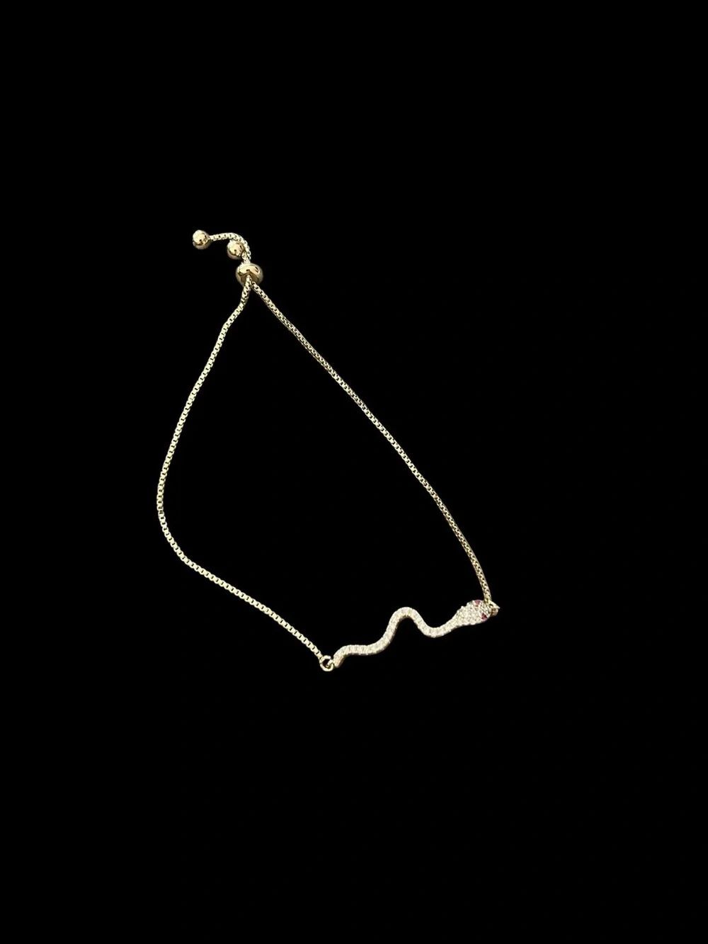 18k Gold Plated Bracelet with Rhinestone Snake Charm